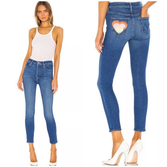 MOTHER Blue Ankle Jeans with Heart Detail - Picture 1 of 11